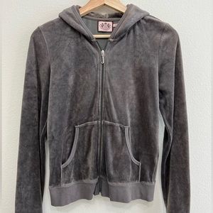 Juicy Couture Y2K Velour Zip Up Hoodie - Light Gray - Medium/Large